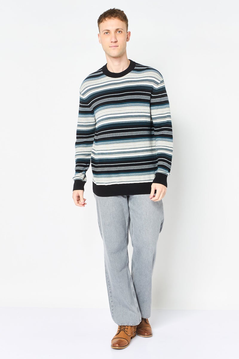 SELECTED Men Crew Neck Long Sleeve Stripe Sweaters, Multicolor - Image 3