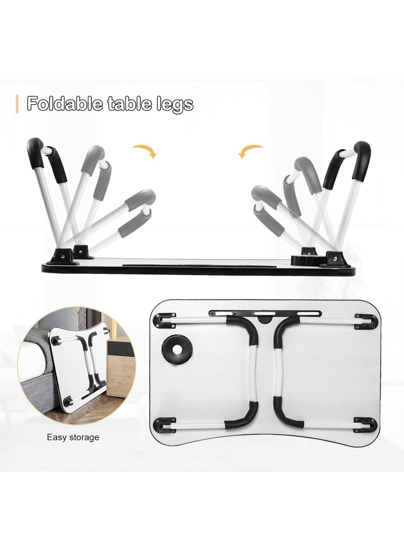 سكاي تاتش مكتب كمبيوتر محمول قابل للطي من SKY-TOUCH للسرير، مع حامل آيباد وكوب وصينية لاب توب قابلة للتعديل، حامل دفتر ملاحظات، أرجل قابلة للطي غير قابلة للانزلاق، صينية طاولة للقراءة للعمل والدراسة والتخييم 60 × 40 × 28 سم، أسود - Image 4