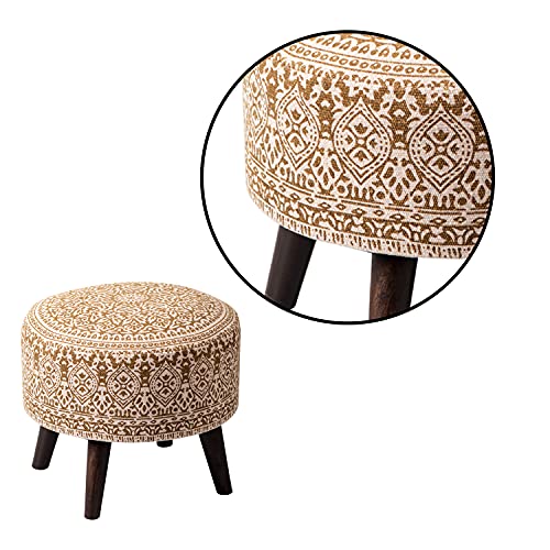 nestroots Set of 2 Wooden Ottoman Stools for Living Room | Printed Pouffes for Sitting, Footrest with 4 Wooden Legs | 14 Inch Height, Green and Yellow | Stylish & Comfortable Furniture for Home Dcor - Image 5