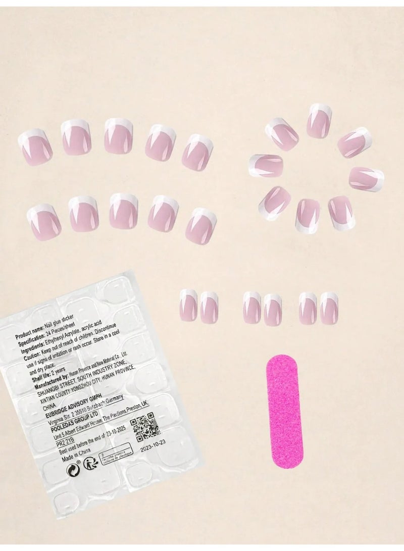 اظافر تركيب مزيفه فرنسيه بتصميم مربع تحتوي العلبه على 24 ظفر مع مبرد اظافر و صمغ - Image 2