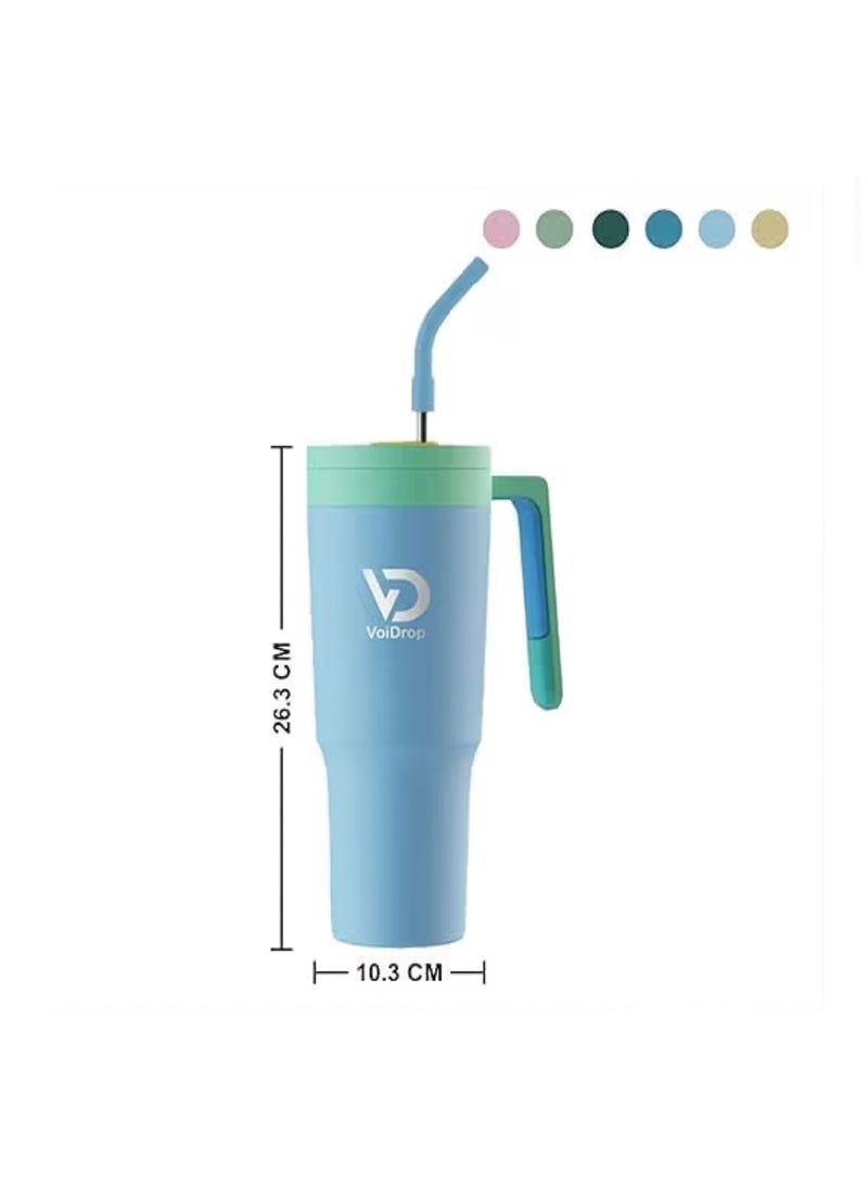 فوي دروب VoiDrop كوب سفر حراري مفرغ من الهواء (فراغ مزدوج) من الفولاذ المقاوم للصدأ - سعة 1200 مل مع غطاء مزود بماصة - تصميم عصري معزول، ملائم لحاملات الأكواب في السيارات، ويحافظ على برودة المشروبات لمدة 24 ساعة. - Image 2