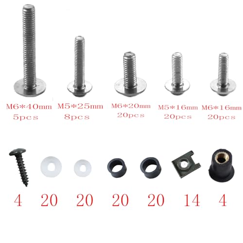 Adsspro Motorcycle 177pcs M5 M6 Fairing Bolt Kit Windscreen Screws aluminum Fasteners Fairing Bolts Nut Clips Set Mounting Kits Washers Nuts Screws for Motorbike Motocross Sport Bikes (silver) - Image 2