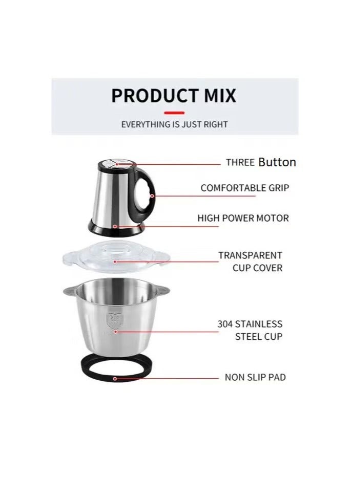 vesus Chopper Electric Silver Crest SUS304 stainless steel Bowl Capacity Powerful Pure Copper Silver,3.8L  - Image 2