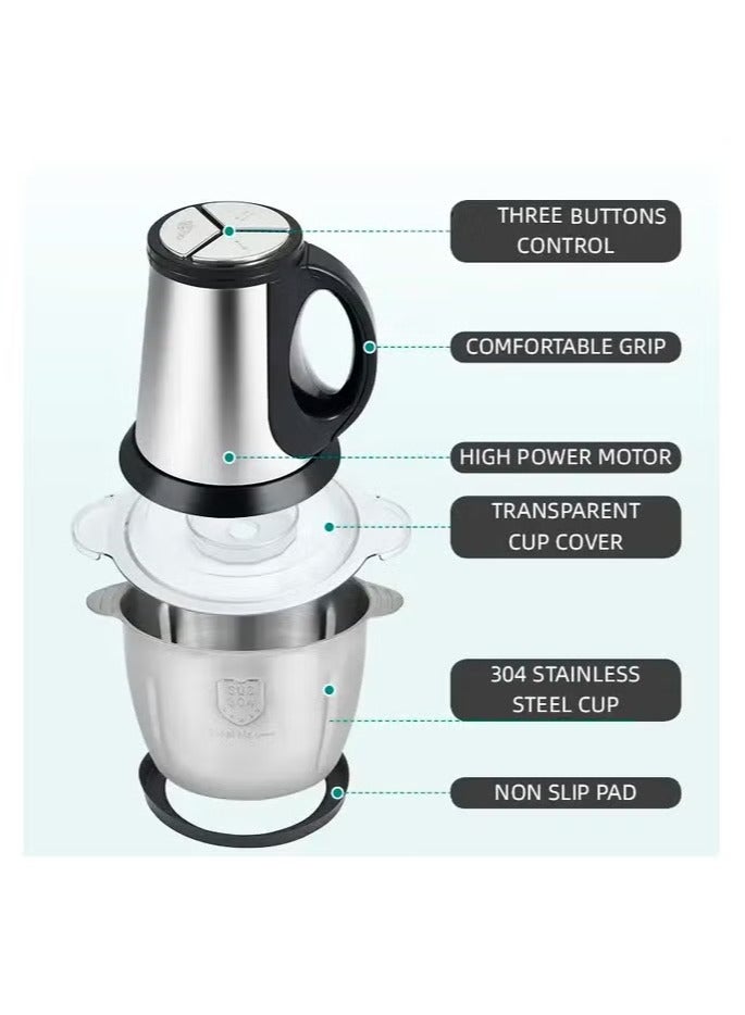 vesus Chopper Electric Silver Crest SUS304 stainless steel Bowl Capacity Powerful Pure Copper Silver,3.8L  - Image 3