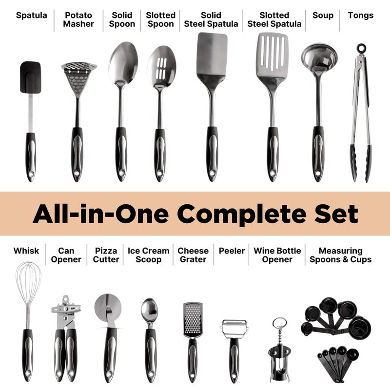 Asani 25-Piece Stainless Steel Kitchen Utensil Set | Non-Stick Cooking Gadgets and Tools Kit | Durable Dishwasher-Safe Cookware Set | Kitchenware Gift Idea, Best New Apartment Essentials - Image 2