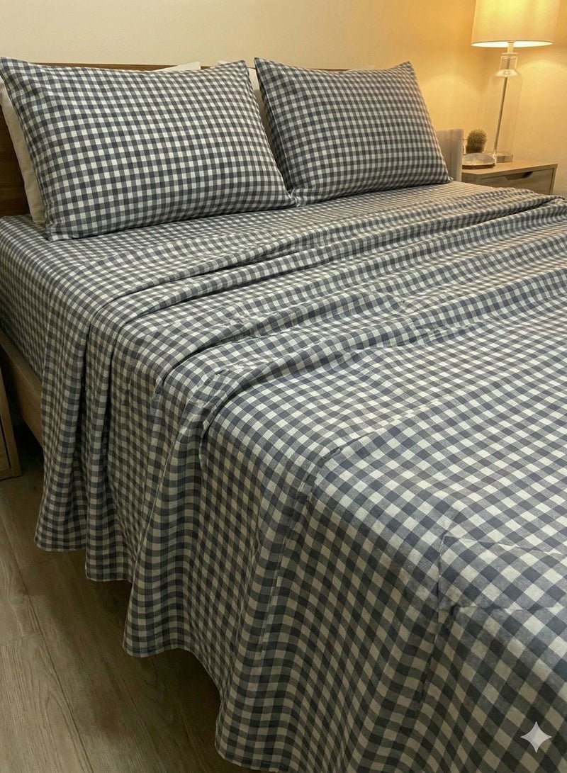 طقم سرير من يارلن (ملاية سرير عادية لسرير مقاس 180 سم وغطاء وسادتين صغيرتين بتصميم كاروهات رمادي)