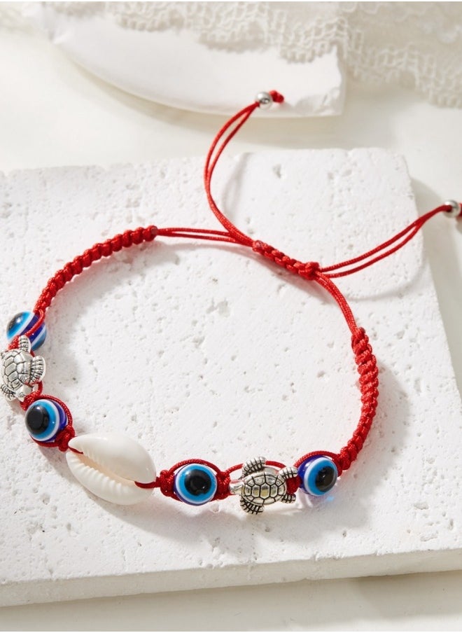 Catei Karrui - Handcrafted Ocean Eye Beaded Bracelet with Sea Turtle Shell and Blue Eye Beads Adjustable Bolo Style - Image 1
