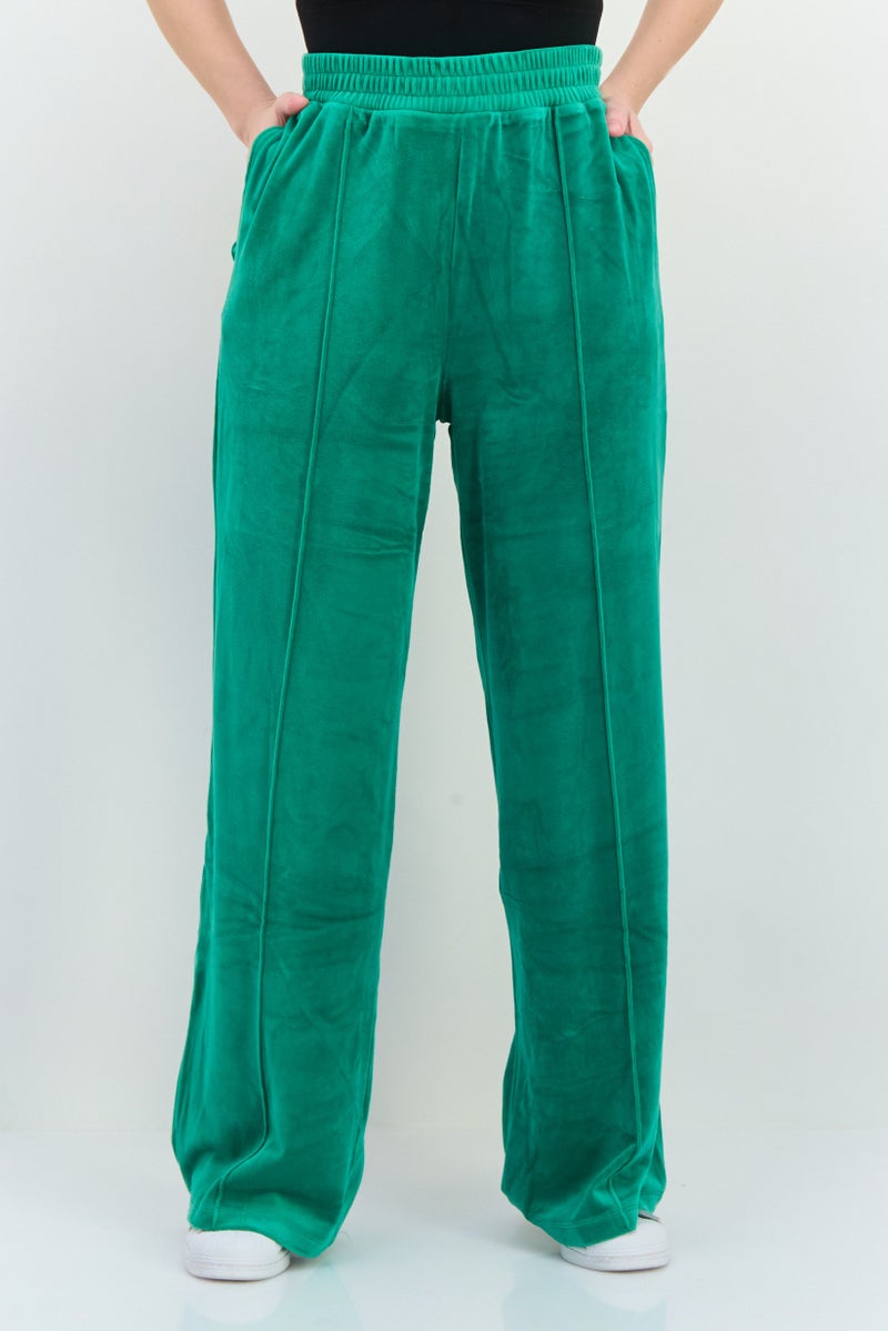 NIA Women Regular Fit Wide Leg Solid Sweatpants Pants, Green - Image 1