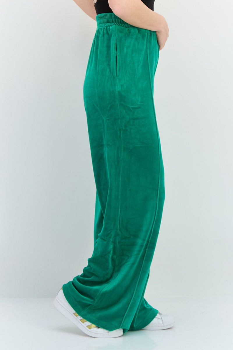 NIA Women Regular Fit Wide Leg Solid Sweatpants Pants, Green - Image 2