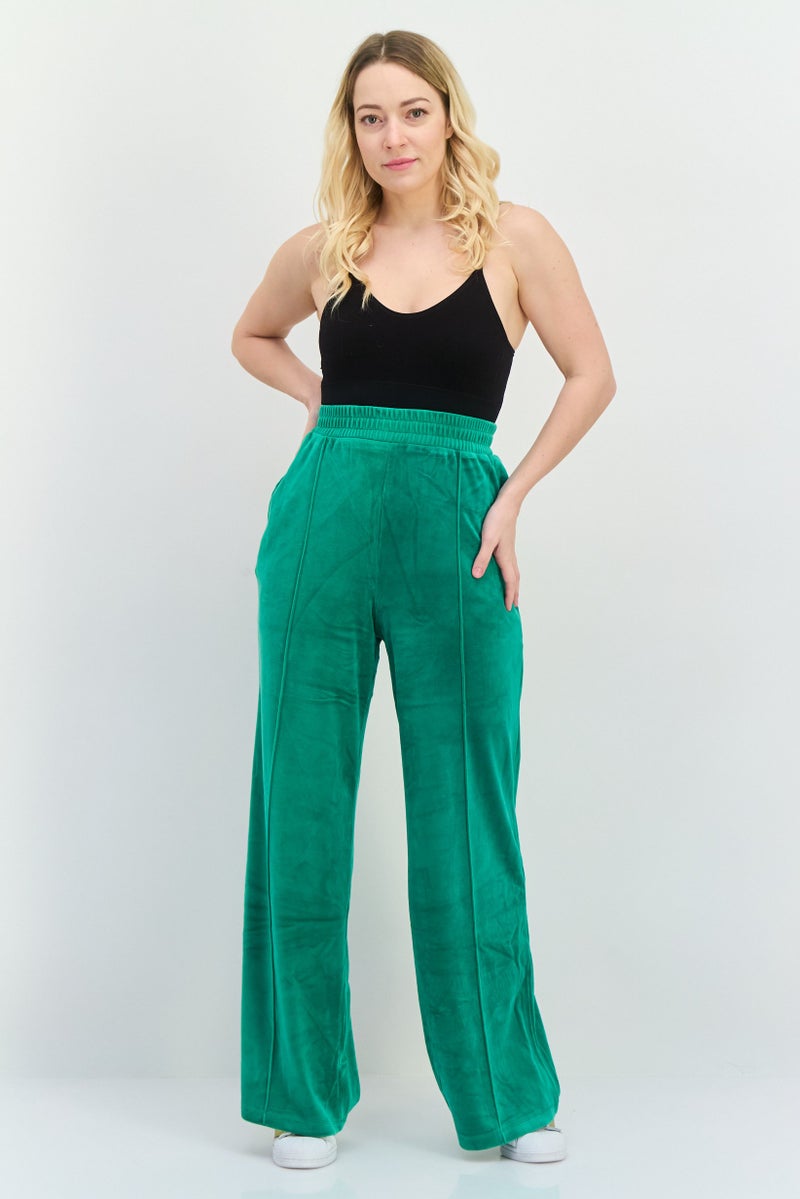 NIA Women Regular Fit Wide Leg Solid Sweatpants Pants, Green - Image 4