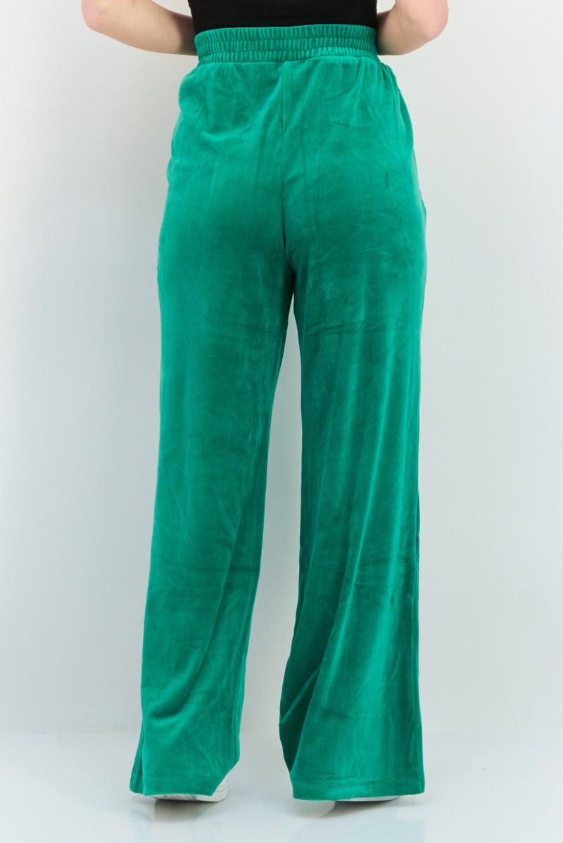 NIA Women Regular Fit Wide Leg Solid Sweatpants Pants, Green - Image 3