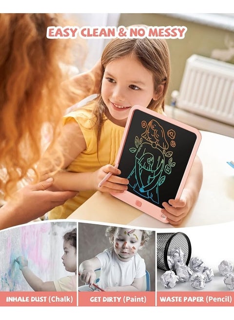 LCD Writing Tablet 10 Inch, Toys for 3 4 5 6 7 8 9 10 Year Old Boys Girls, Colorful Doodle Board Drawing Tablet, Gift for Boys Toddlers Age 3-12 Years, Memo Board, Drawing Pads with Lanyard (Pink)