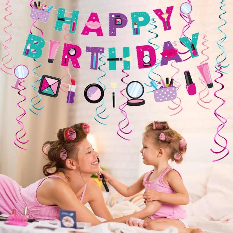 Roetyce Makeup Birthday Party Decorations - 46PCS Kit, Pink Spa Themed Birthday Supplies With Banner, Balloons, Cake Topper - Image 4