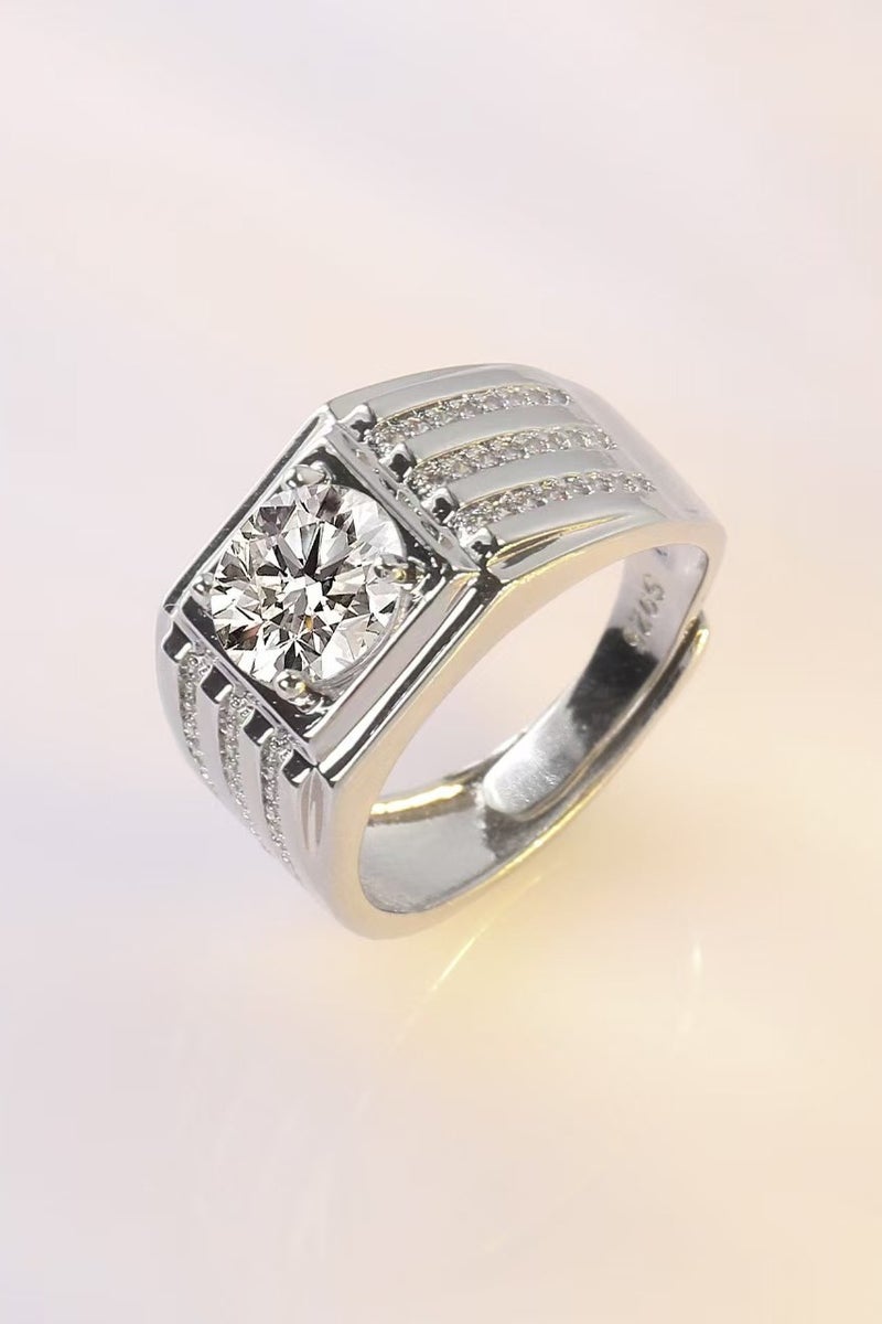 Akali 2 Carat  Moissanite Men's Wedding Ring , S925 Plated With White Gold  ,Adjustable Size , Luxury Gift Box , Ready to Gift - Image 3