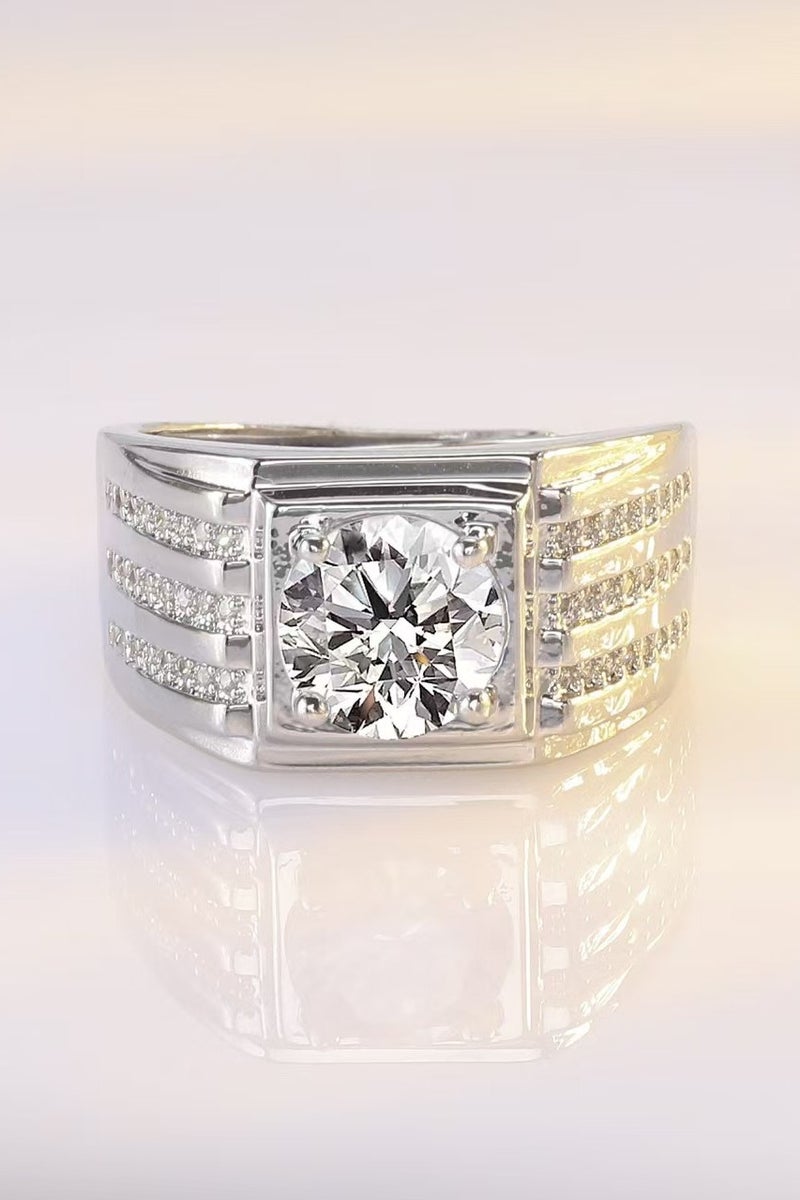 Akali 2 Carat  Moissanite Men's Wedding Ring , S925 Plated With White Gold  ,Adjustable Size , Luxury Gift Box , Ready to Gift - Image 5