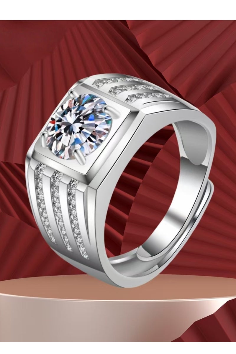Akali 2 Carat  Moissanite Men's Wedding Ring , S925 Plated With White Gold  ,Adjustable Size , Luxury Gift Box , Ready to Gift - Image 2