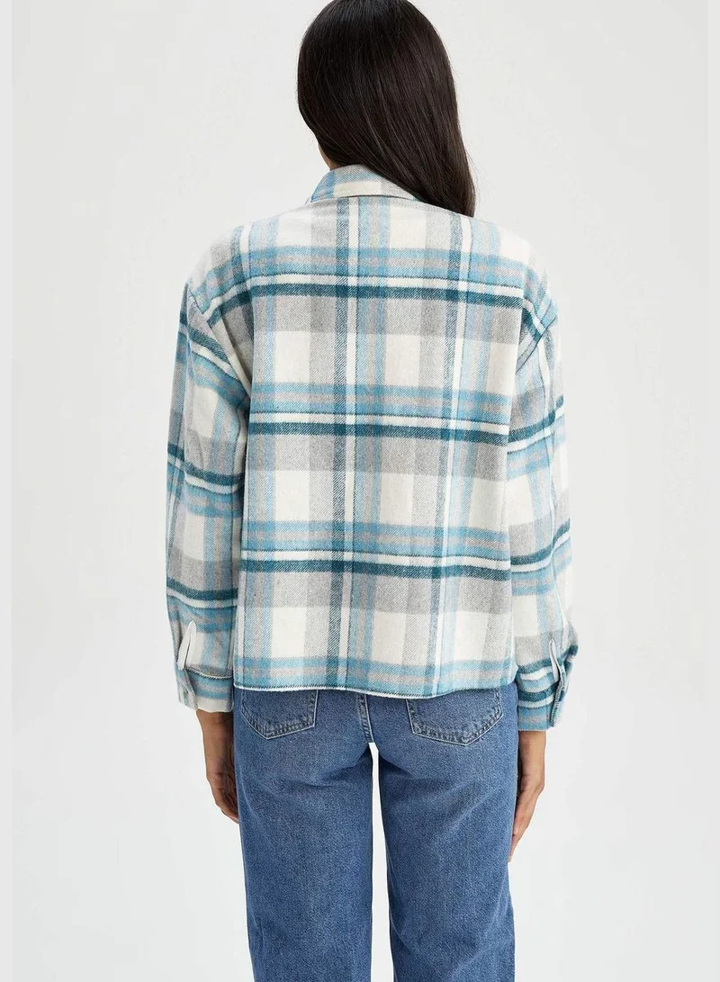 DeFacto Woman Shacket Shirt Neck Woven Long Sleeve Shirt