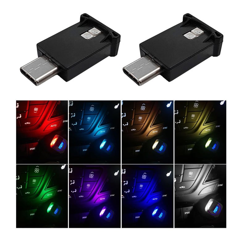 يوركار 2 قطعة مصباح LED محيطي قابل للتعديل 8 ألوان RGB لمصباح LED صغير للسيارة واللابتوب والمنزل ملحقات سيارات عالمية