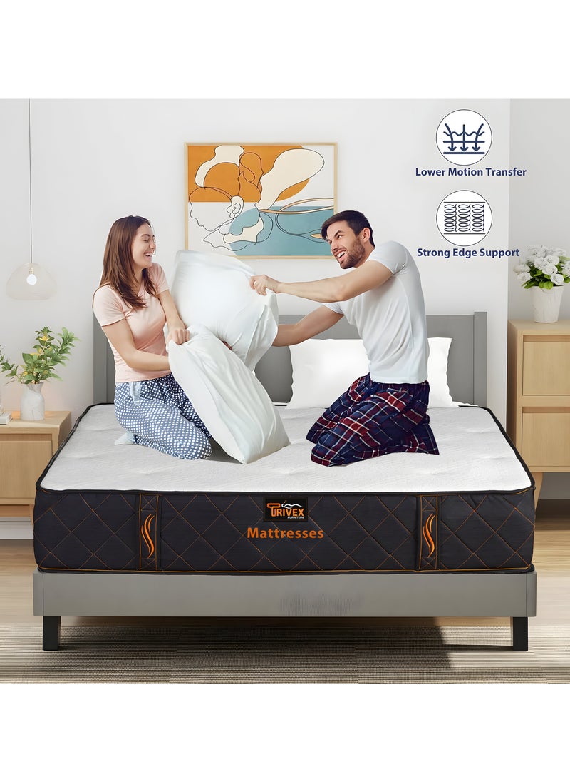 TRIVEX - King Size Mattress 30cm Thick Handmade Pocket Spring Mattress With Italian Memory Foam Handcrafted With Unique Feather Buttons Providing Ultimate Comfort Mattress 180x200 - Image 1