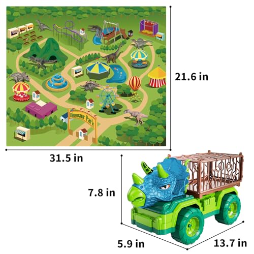 TEMI Dinosaur Truck Toy for Kids 35 Years Triceratops Transport Car Carrier with 8 Dino Figures Activity Play Mat Dino Eggs and Trees Capture Jurassic Dinosaurs Play Set for Boys and Girls - Image 5