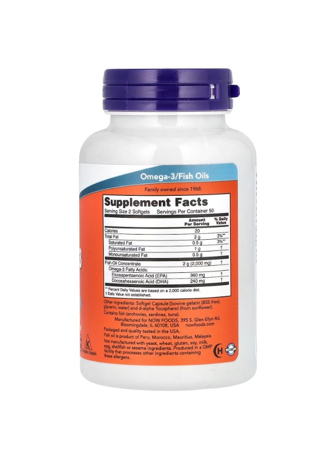 now Omega-3 Fish Oil, 1,000 mg, 180 EPA - 120 DHA, 100 Softgels - Image 2
