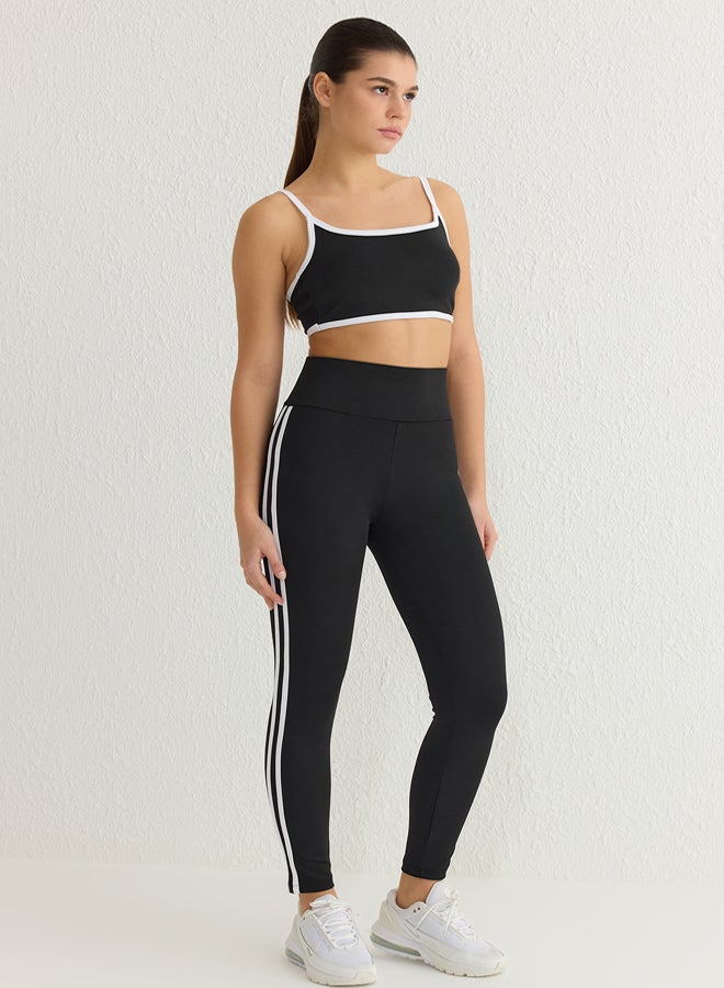 trendyol Black and White Stripe Detailed Full Length Knitted Sports Tights - Image 2