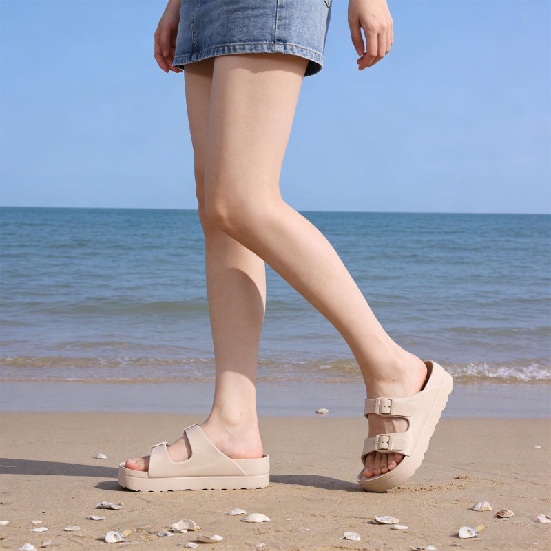 Goosecret Women's Platform Sandals with Arch Support Chunky Lightweight Foam Slip on Slides Comfortable Summer Beach Sandals with Adjustable Buckle Nude, 39(size 8-8.5) - Image 2