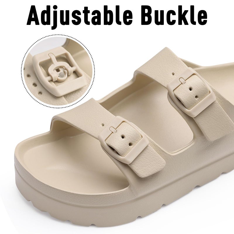 Goosecret Women's Platform Sandals with Arch Support Chunky Lightweight Foam Slip on Slides Comfortable Summer Beach Sandals with Adjustable Buckle Nude, 39(size 8-8.5) - Image 5