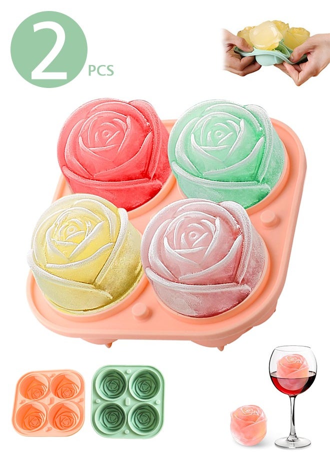 Lemon 2 PCS Whiskey Ice Cubes Mold,Rose Gift Ball Ice Maker Mold, 8 Ice, Fun Shapes, Silicone Ice Cube Tray for Birthday Party,Rose Ice Cube Mold for Cocktails, Bourbon (Pink and Green)  - Image 1
