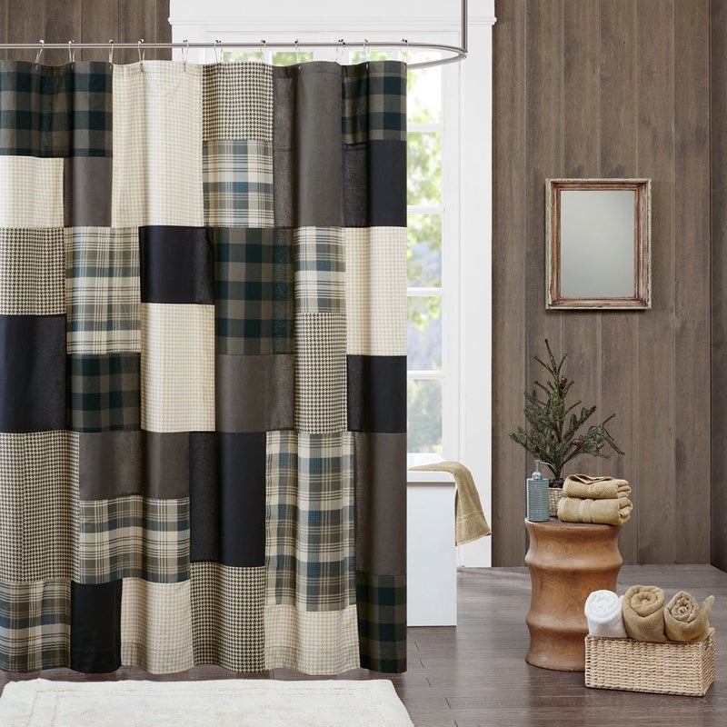 Woolrich Winter Hills Cotton Surtain Surtain Plaid Lodge/Cabin Stertains للحمام 72 × 72 تان