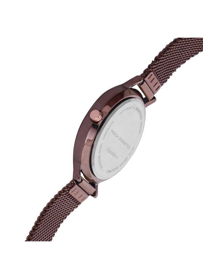 French Connection Women's Analog Watch with Brown Stainless Steel Mesh Band, Purple Dial  - Image 3