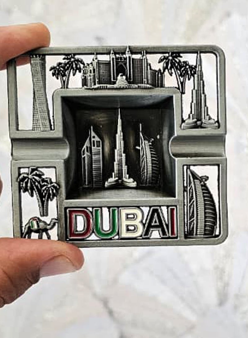 Souvenir Souq Dubai Skyline Metal Ashtray Made of Zinc Alloy – UAE Flag Colors with Burj Al Arab, Burj Khalifa Atlantis, Camel & Palm Tree, Antique color finish - Image 3