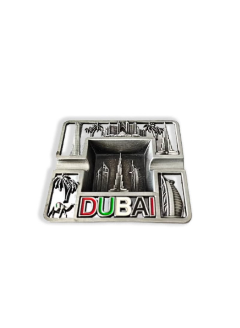Souvenir Souq Dubai Skyline Metal Ashtray Made of Zinc Alloy – UAE Flag Colors with Burj Al Arab, Burj Khalifa Atlantis, Camel & Palm Tree, Antique color finish - Image 1