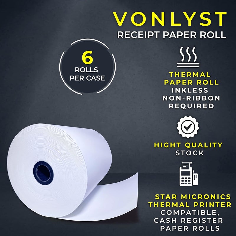 Vonlyst Receipt Paper Roll 3 1/8 x 230 for Square Register and Square POS System connected to Star Micronics Thermal Printer (Pack 06 rolls) - Image 5