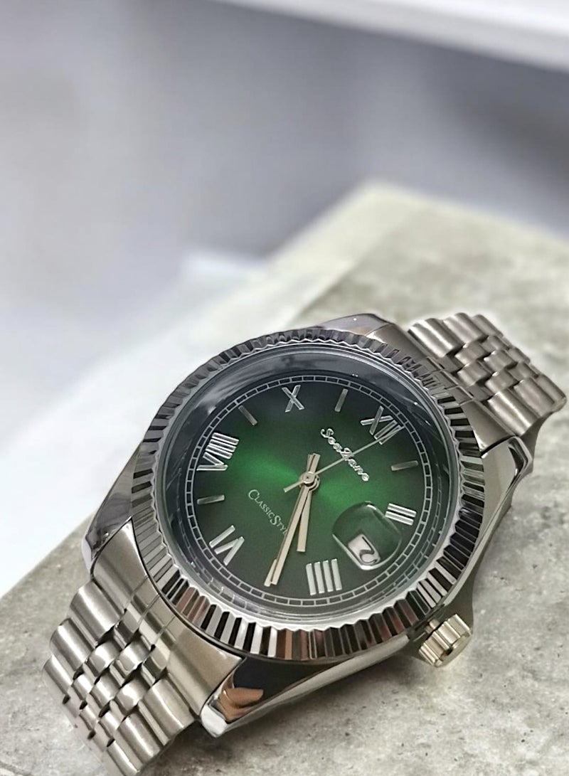 Seazone Men's Stainless Steel Analog Quartz Date Display Watch Easy to Read Fashion Design Waterproof Luxury Classic Big Face Wrist Watch  - Image 1