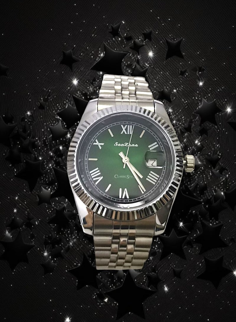 Seazone Men's Stainless Steel Analog Quartz Date Display Watch Easy to Read Fashion Design Waterproof Luxury Classic Big Face Wrist Watch  - Image 2