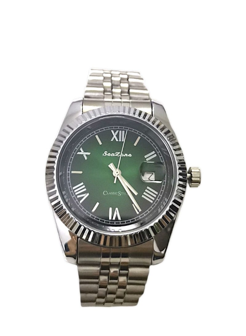 Seazone Men's Stainless Steel Analog Quartz Date Display Watch Easy to Read Fashion Design Waterproof Luxury Classic Big Face Wrist Watch  - Image 4