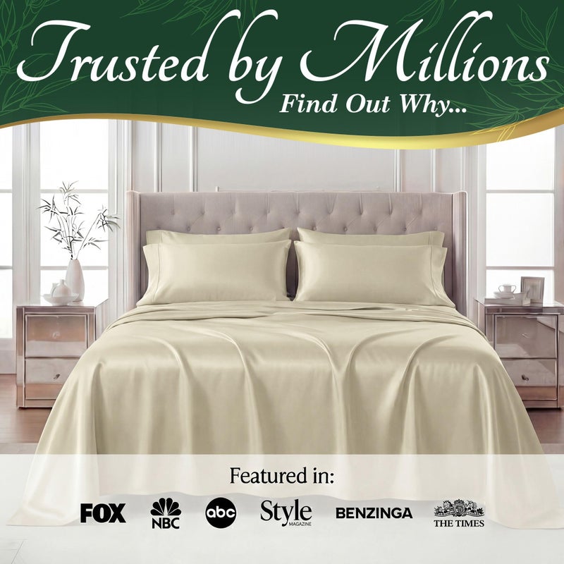 DECOLURE 100% Viscose Derived from Bamboo Sheets Queen Size - Luxury 6 Pc Naturally Cooling Sheets, Ultra Soft Bed Set - Deep 17" Pockets, Durable Double Stitching, Oeko Tex Standard (Creme) - Image 5