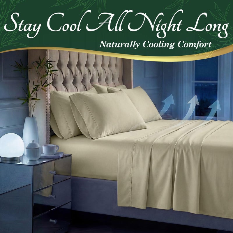 DECOLURE 100% Viscose Derived from Bamboo Sheets Queen Size - Luxury 6 Pc Naturally Cooling Sheets, Ultra Soft Bed Set - Deep 17" Pockets, Durable Double Stitching, Oeko Tex Standard (Creme) - Image 3