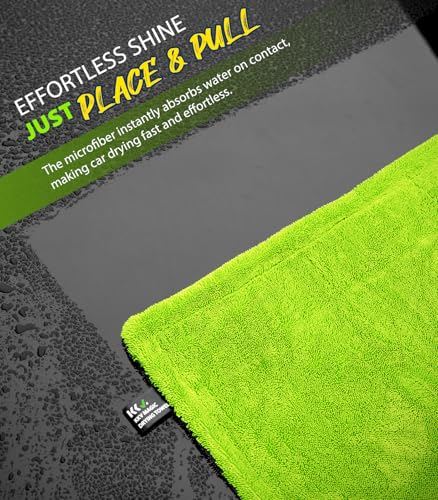 KKV Full-Sized SUV Drying Towel, 48”x24” Dual Sided Microfiber Car Cleaning Towel with Twisting Yarn Technique, 1400GSM Super Absorbent, Scratch-Free, Machine Washable (Darkgray-GreenYellow) - Image 5