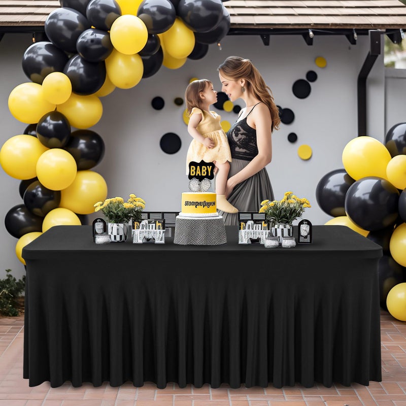PARTISKY PARTISKY Black Spandex Table Skirts Table Covers for Rectangle Tables 6ft Black Stretchable Folding Table Cloth for Banquet Weddings Birthday Parties
