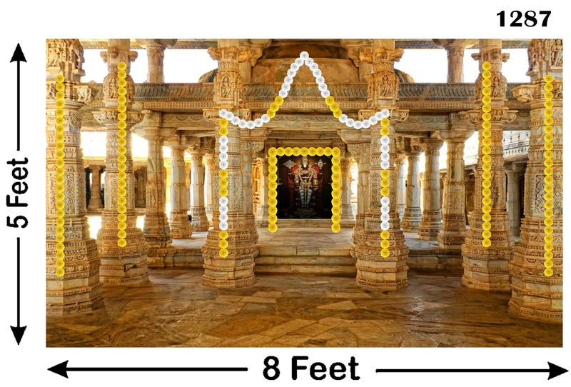 Backdropon Venketeshwar Balaji Temple Design Backdrop Cloth for Pooja Traditional/Background Curtain for Festival Size 5Feet Height and 8Feet Width(5 * 8) - Image 3