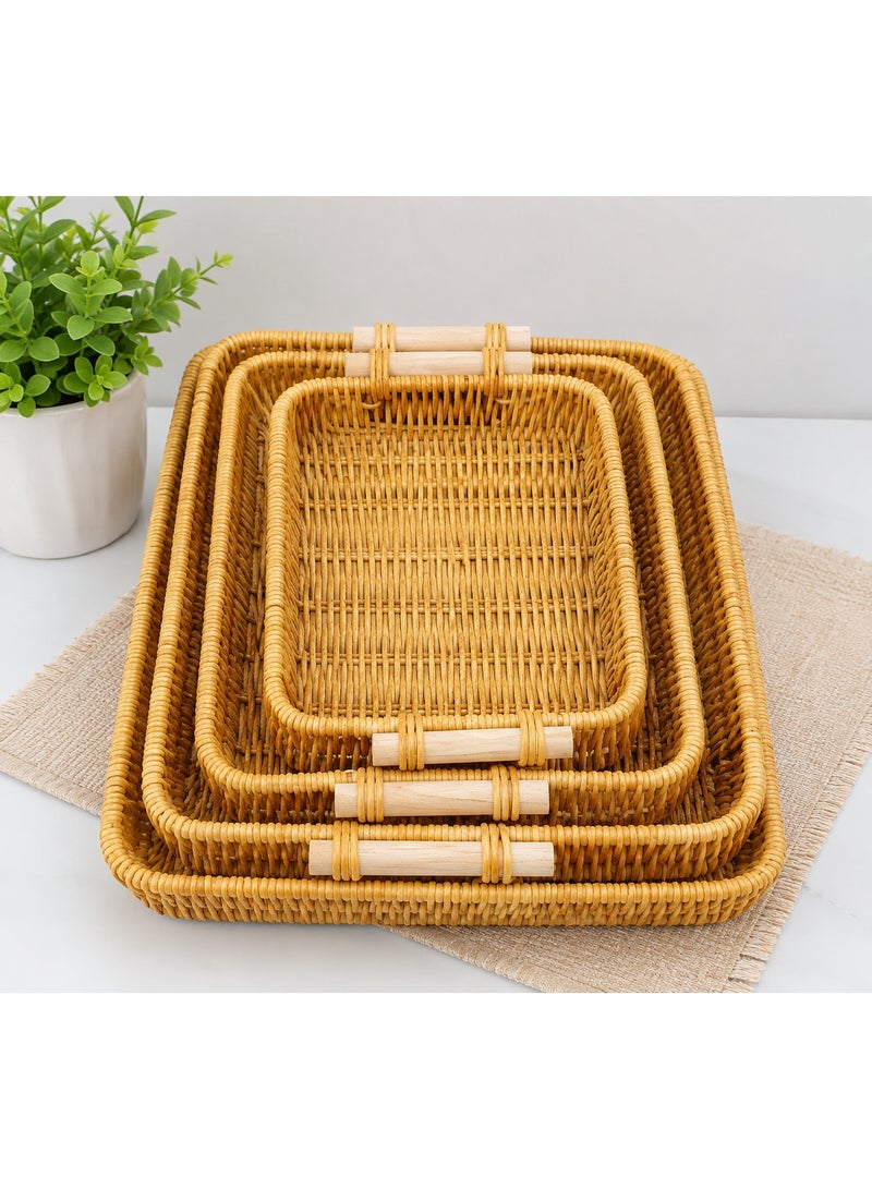 Set of 3 Natural Wicker Decorative Serving trays