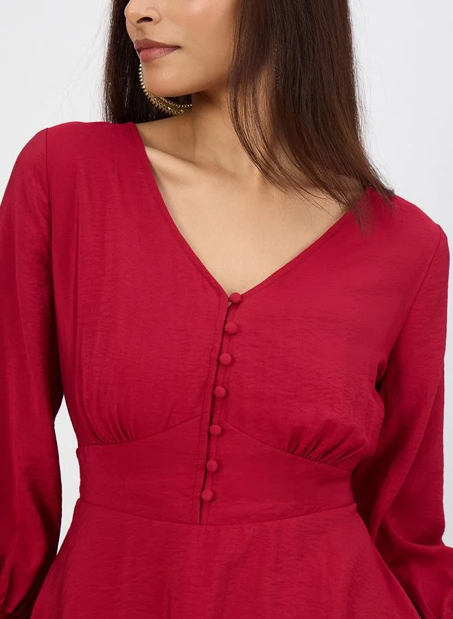 Femmella  Women Cranberry Corset Detail Top with Trousers Co-Ords for Women | Best Price UAE