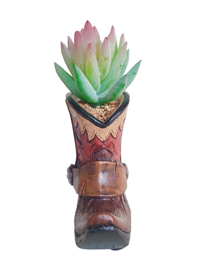 Eagrafts Succulents Plants Artificial, Mini Fake Succulents in Resin Western Cowboy Boot Pot with Catoon Face for Desk Livingroom Home Decoration Office Decor - Image 2