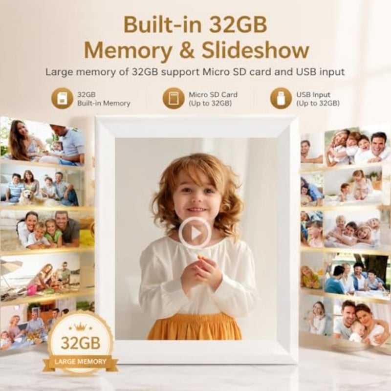 إطار صورة رقمي Frameo WiFi بذاكرة 32 جيجابايت 10.1 بوصة، 1280 × 800 HD IPS شاشة تعمل باللمس إطار صورة إلكتروني، إعداد سهل، مشاركة الصور أو مقاطع الفيديو في أي مكان عبر تطبيق Frameo المجاني - Image 3