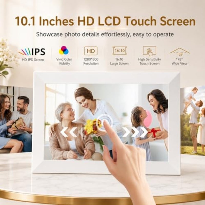 إطار صورة رقمي Frameo WiFi بذاكرة 32 جيجابايت 10.1 بوصة، 1280 × 800 HD IPS شاشة تعمل باللمس إطار صورة إلكتروني، إعداد سهل، مشاركة الصور أو مقاطع الفيديو في أي مكان عبر تطبيق Frameo المجاني - Image 4