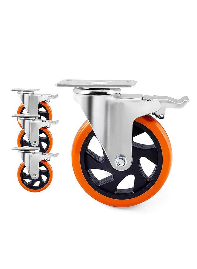 Krupalu Carbon Steel Swivel Caster Wheel Of 4 Pieces Of 4" Inch Trolley Wheel with powerful Bearing Strong Weight Handling Capacity, 4Pc(Orange Color) - Image 1