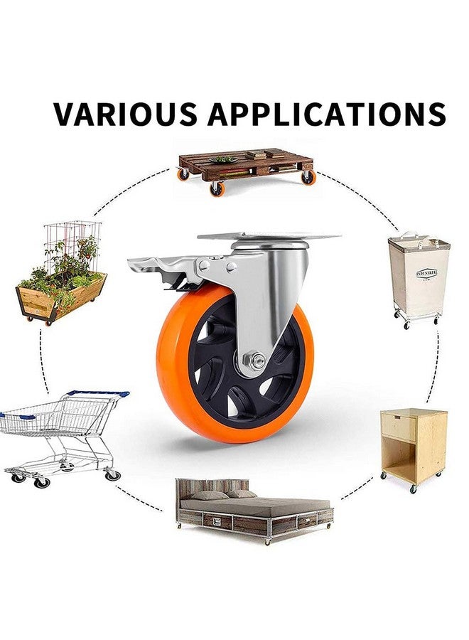 Krupalu Carbon Steel Swivel Caster Wheel Of 4 Pieces Of 4" Inch Trolley Wheel with powerful Bearing Strong Weight Handling Capacity, 4Pc(Orange Color) - Image 2