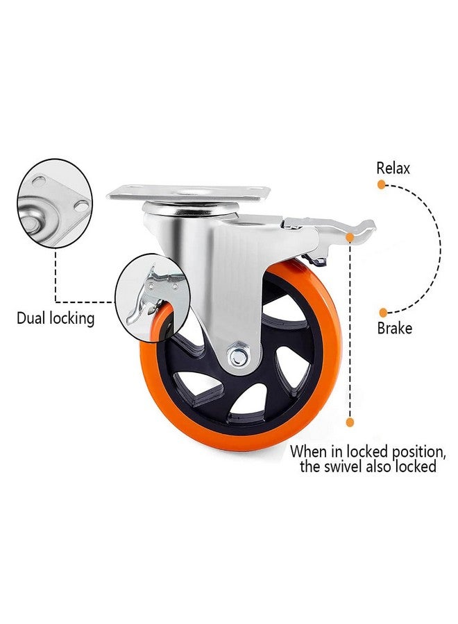 Krupalu Carbon Steel Swivel Caster Wheel Of 4 Pieces Of 4" Inch Trolley Wheel with powerful Bearing Strong Weight Handling Capacity, 4Pc(Orange Color) - Image 4